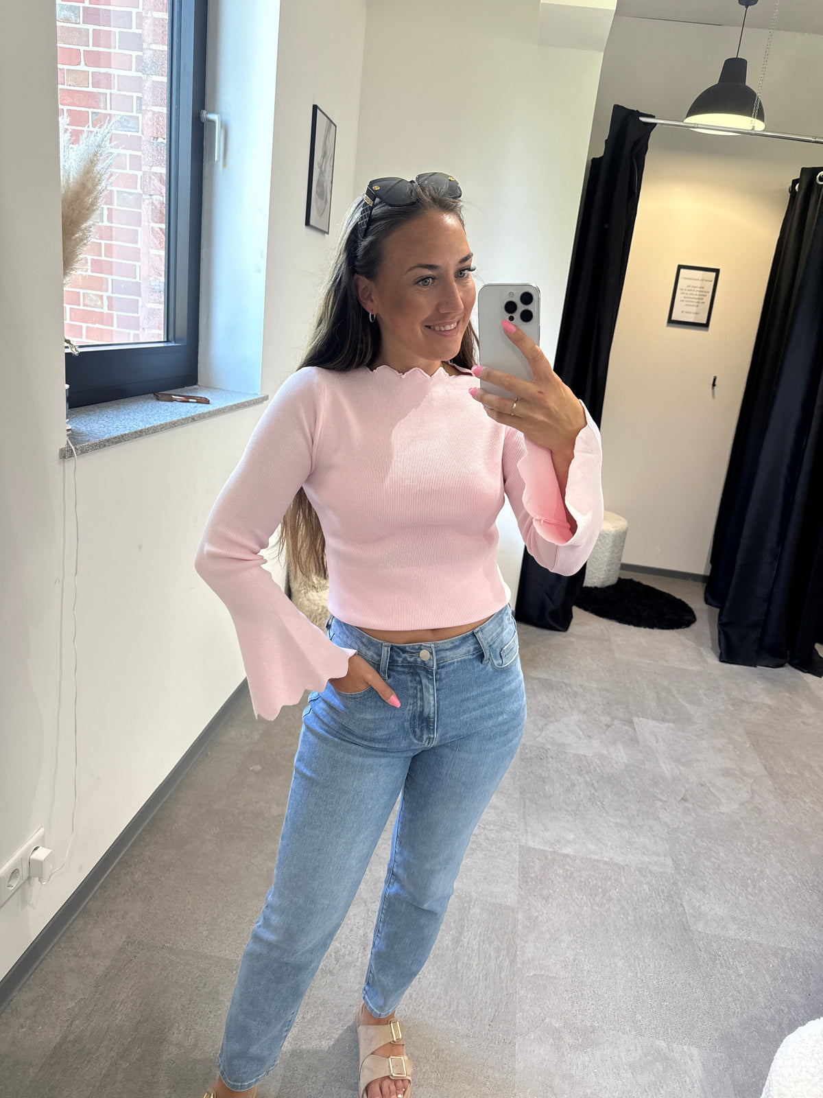 Basicshirt mit Trompetenärmel -6779- rosa